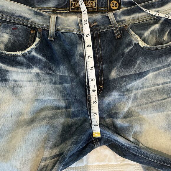 Akoo Brand Jeans Men’s Size 36x29 Distressed Streetwear Style Acid Wash Bleached - Picture 12 of 15